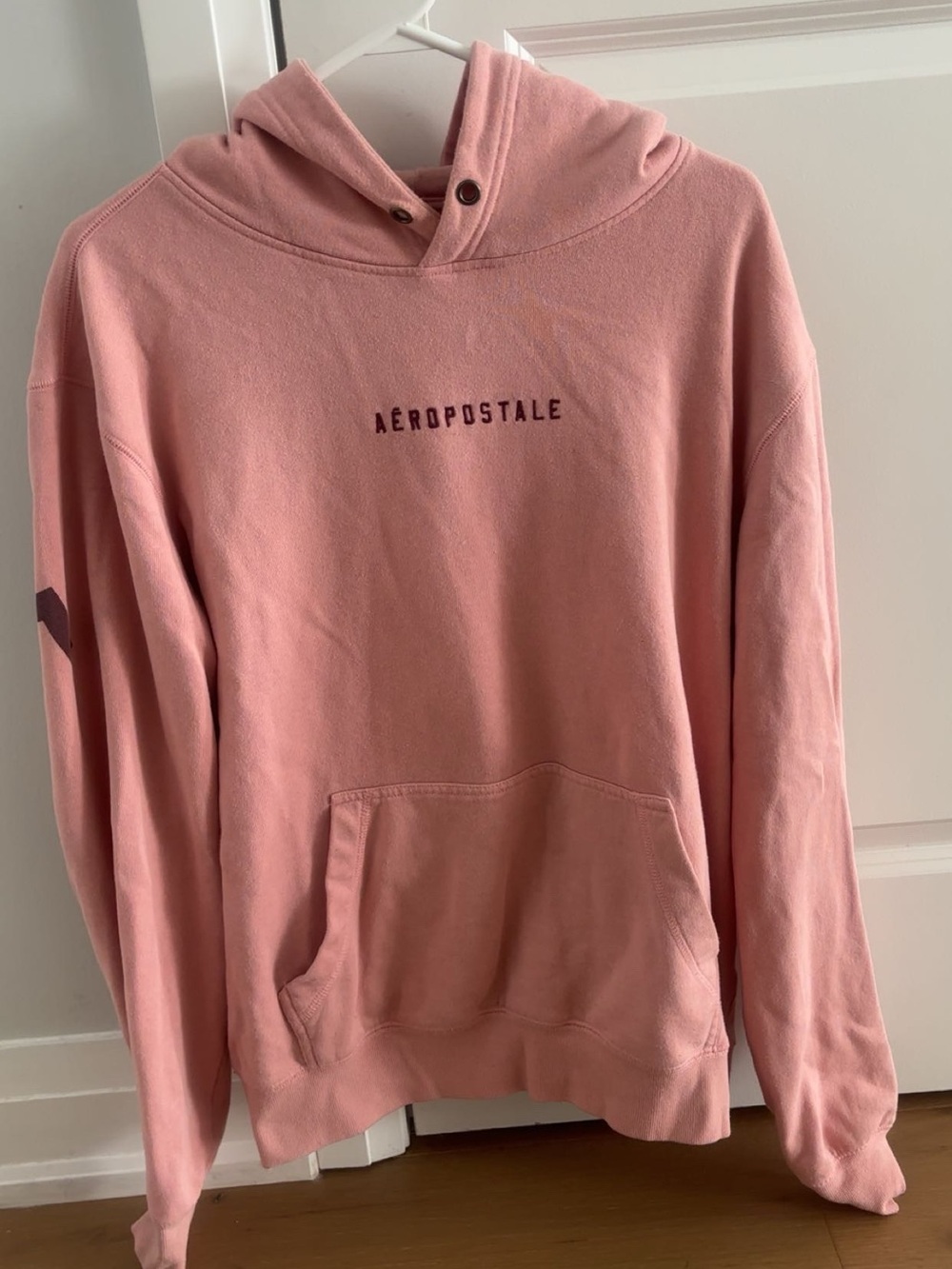 Aeropostale Men's Light Pink Hooded Pullover Sweatshirt